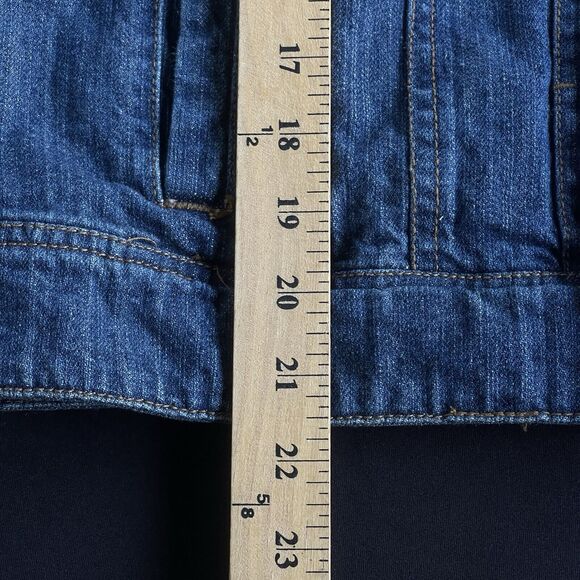 Rocawear Jean Vest Mens Medium Cotton Y2K Raw Hem Button Up Denim Logo - Picture 15 of 15